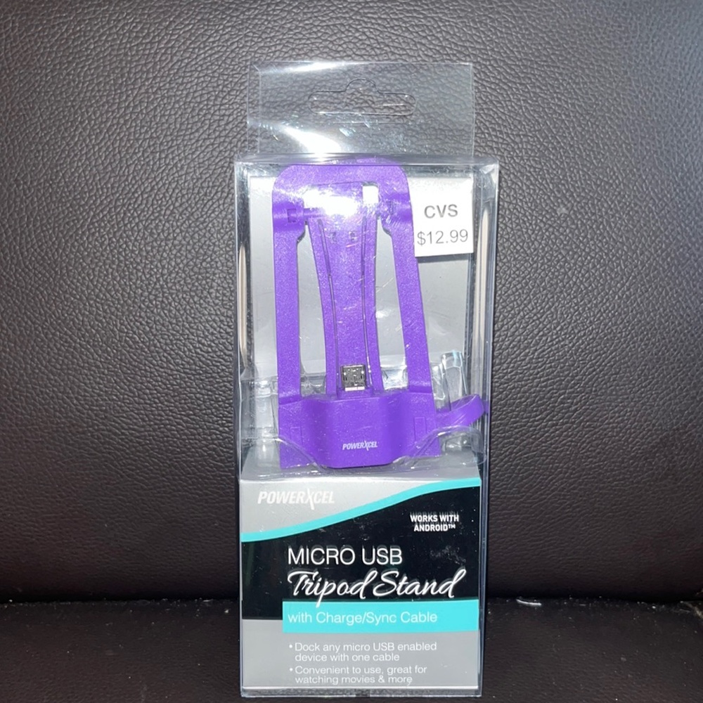 Power Excel Micro USB purple tripod stand NIB